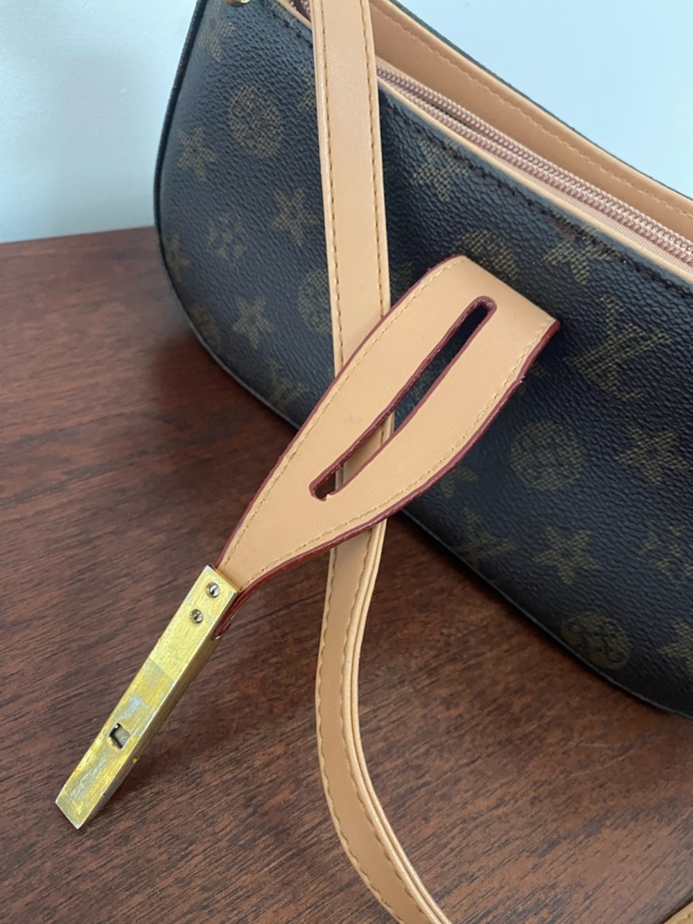 Designer-Inspired Monogram Mini Shoulder Bag in Brown and Tan - Picture 9 of 16